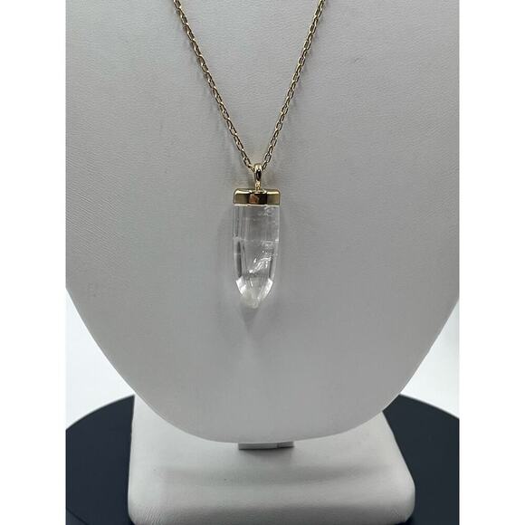 STELLA & DOT Gold Toned Chain Clear Quartz obelisk Amulet Pendant Necklace - Picture 3 of 14